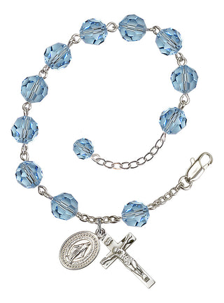 Adjustable Silver Plated 8mm Austrian Crystal Rosary Bracelet in Aqua