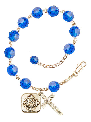 Adjustable Gold Plated 8mm Austrian Crystal Rosary Bracelet in Capri Blue