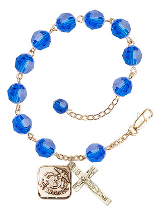 Adjustable Gold Plated 8mm Austrian Crystal Rosary Bracelet in Capri Blue