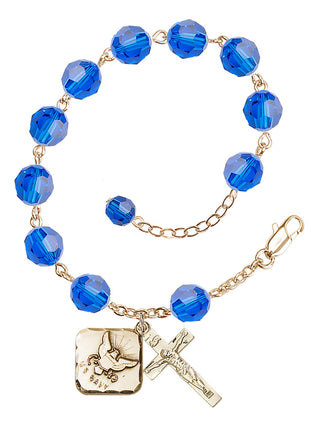 Adjustable Gold Plated 8mm Austrian Crystal Rosary Bracelet in Capri Blue
