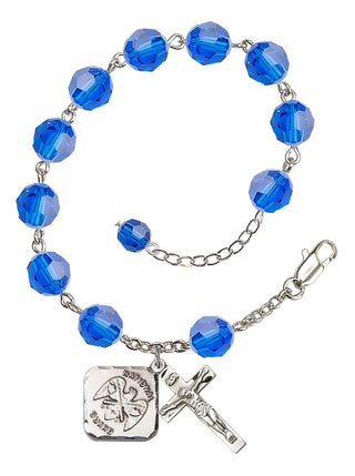 Adjustable Silver Plated 8mm Austrian Crystal Rosary Bracelet in Capri Blue