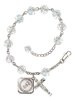 Adjustable Silver Plated 8mm Austrian Crystal Rosary Bracelet in Crystal