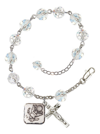 Adjustable Silver Plated 8mm Austrian Crystal Rosary Bracelet in Crystal