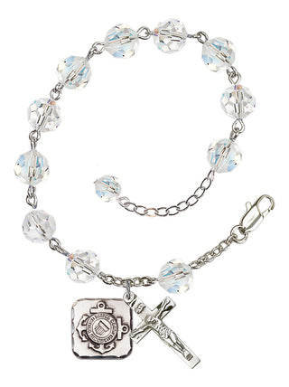 Adjustable Silver Plated 8mm Austrian Crystal Rosary Bracelet in Crystal