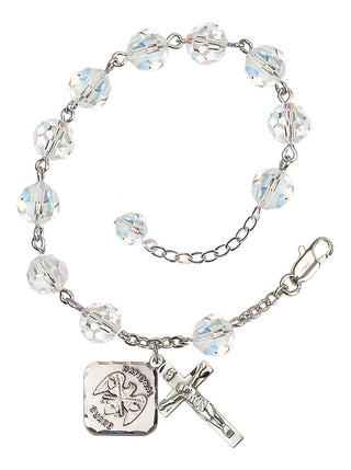 Adjustable Silver Plated 8mm Austrian Crystal Rosary Bracelet in Crystal