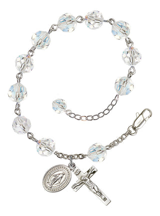 Adjustable Silver Plated 8mm Austrian Crystal Rosary Bracelet in Crystal