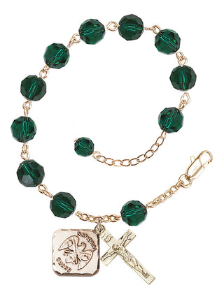 Adjustable Gold Plated 8mm Austrian Crystal Rosary Bracelet in Emerald