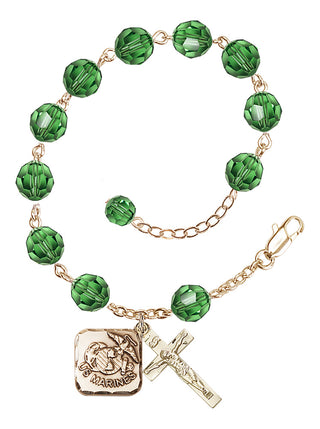 Adjustable Gold Plated 8mm Austrian Crystal Rosary Bracelet in Erinite