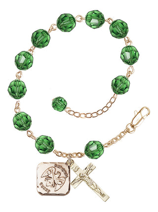 Adjustable Gold Plated 8mm Austrian Crystal Rosary Bracelet in Erinite