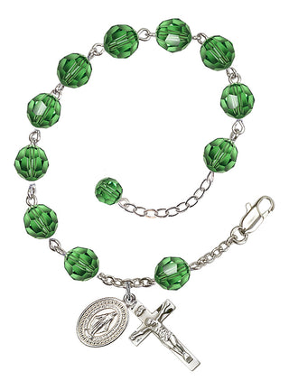 Adjustable Silver Plated 8mm Austrian Crystal Rosary Bracelet in Erinite