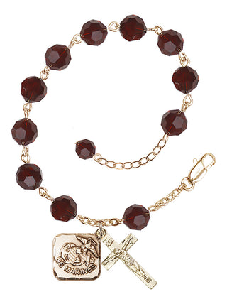 Adjustable Gold Plated 8mm Austrian Crystal Rosary Bracelet in Garnet