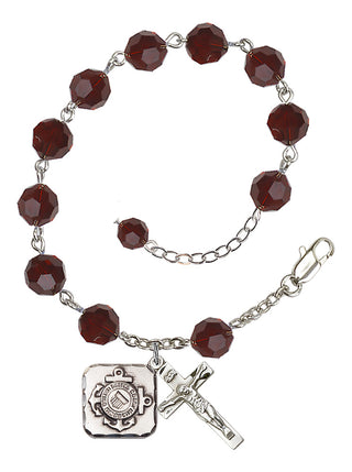 Adjustable Silver Plated 8mm Austrian Crystal Rosary Bracelet in Garnet