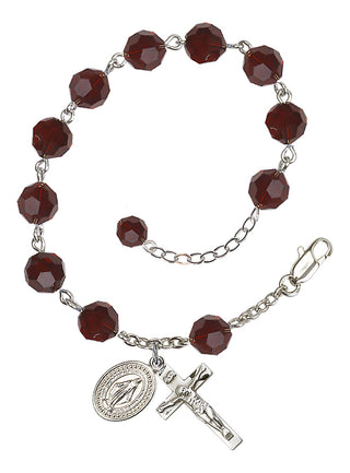 Adjustable Silver Plated 8mm Austrian Crystal Rosary Bracelet in Garnet