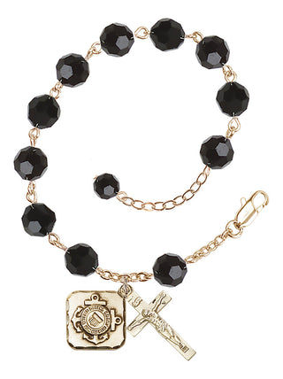 Adjustable Gold Plated 8mm Austrian Crystal Rosary Bracelet in Jet