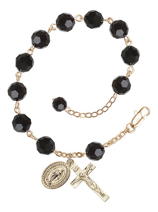 Adjustable Gold Plated 8mm Austrian Crystal Rosary Bracelet in Jet