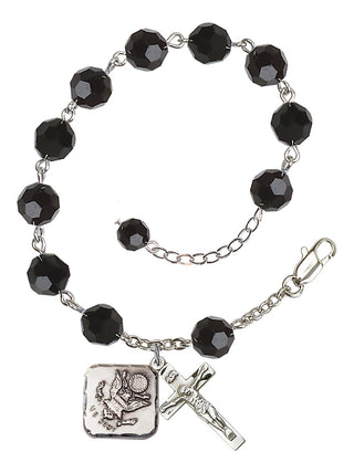 Adjustable Silver Plated 8mm Austrian Crystal Rosary Bracelet in Jet