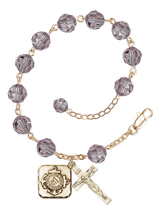 Adjustable Gold Plated 8mm Austrian Crystal Rosary Bracelet in Light Amethyst