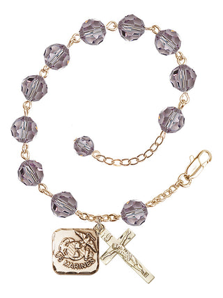 Adjustable Gold Plated 8mm Austrian Crystal Rosary Bracelet in Light Amethyst
