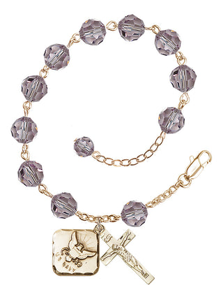 Adjustable Gold Plated 8mm Austrian Crystal Rosary Bracelet in Light Amethyst