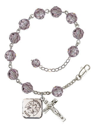 Adjustable Silver Plated 8mm Austrian Crystal Rosary Bracelet in Light Amethyst