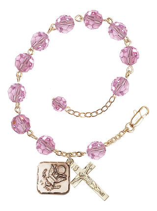 Adjustable Gold Plated 8mm Austrian Crystal Rosary Bracelet in Light Rose