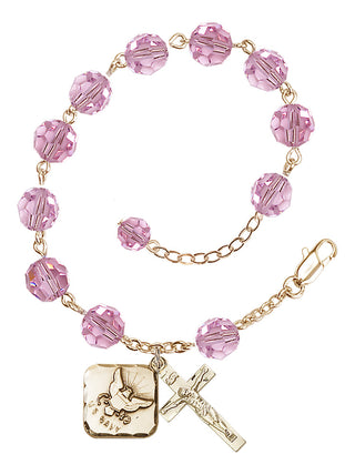 Adjustable Gold Plated 8mm Austrian Crystal Rosary Bracelet in Light Rose
