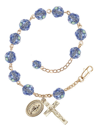 Adjustable Gold Plated 8mm Austrian Crystal Rosary Bracelet in Light Sapphire