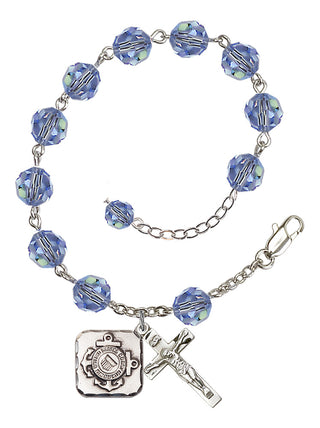 Adjustable Silver Plated 8mm Austrian Crystal Rosary Bracelet in Light Sapphire