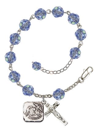 Adjustable Silver Plated 8mm Austrian Crystal Rosary Bracelet in Light Sapphire