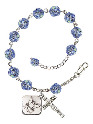 Adjustable Silver Plated 8mm Austrian Crystal Rosary Bracelet in Light Sapphire
