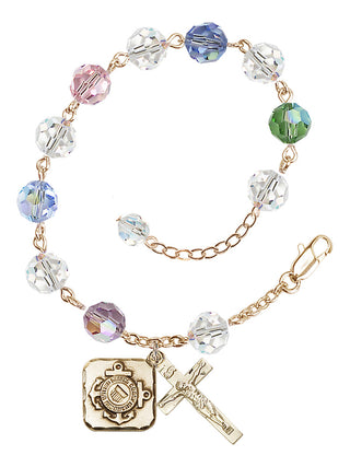 Adjustable Gold Plated 8mm Austrian Crystal Rosary Bracelet in Multi-Color