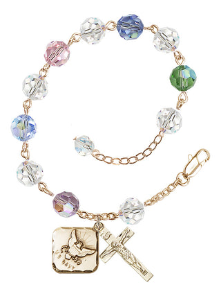 Adjustable Gold Plated 8mm Austrian Crystal Rosary Bracelet in Multi-Color