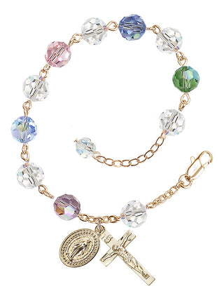 Adjustable Gold Plated 8mm Austrian Crystal Rosary Bracelet in Multi-Color
