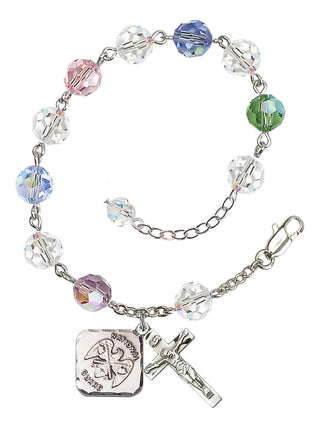 Adjustable Silver Plated 8mm Austrian Crystal Rosary Bracelet in Multi-Color