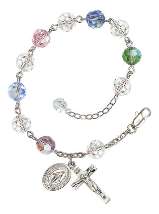 Adjustable Silver Plated 8mm Austrian Crystal Rosary Bracelet in Multi-Color