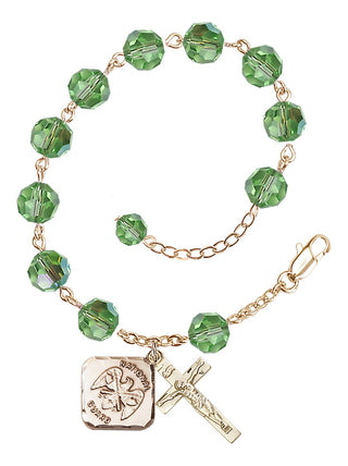 Adjustable Gold Plated 8mm Austrian Crystal Rosary Bracelet in Peridot