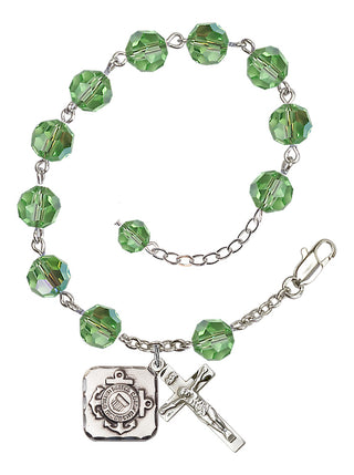 Adjustable Silver Plated 8mm Austrian Crystal Rosary Bracelet in Peridot