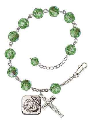 Adjustable Silver Plated 8mm Austrian Crystal Rosary Bracelet in Peridot