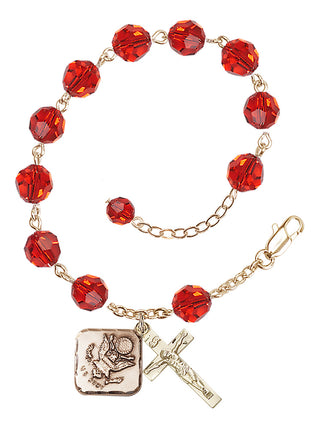 Adjustable Gold Plated 8mm Austrian Crystal Rosary Bracelet in Ruby