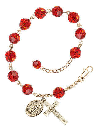 Adjustable Gold Plated 8mm Austrian Crystal Rosary Bracelet in Ruby