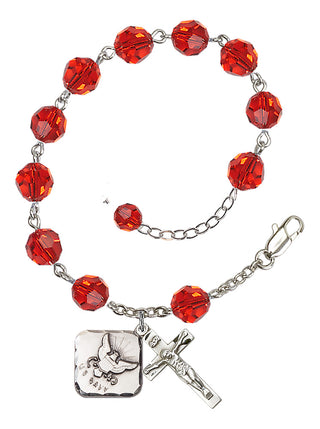 Adjustable Silver Plated 8mm Austrian Crystal Rosary Bracelet in Ruby