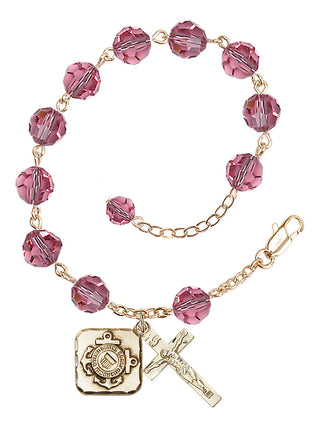 Adjustable Gold Plated 8mm Austrian Crystal Rosary Bracelet in Rose
