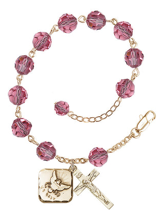 Adjustable Gold Plated 8mm Austrian Crystal Rosary Bracelet in Rose