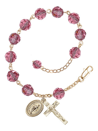 Adjustable Gold Plated 8mm Austrian Crystal Rosary Bracelet in Rose