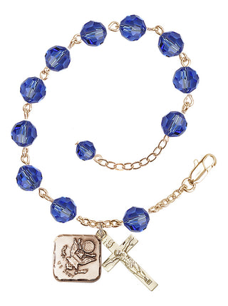 Adjustable Gold Plated 8mm Austrian Crystal Rosary Bracelet in Sapphire