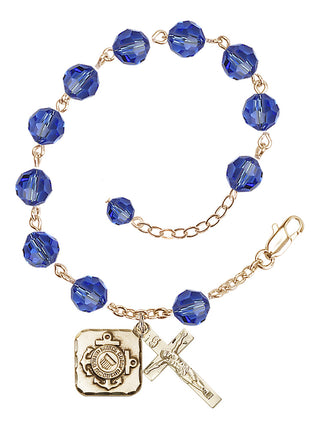 Adjustable Gold Plated 8mm Austrian Crystal Rosary Bracelet in Sapphire