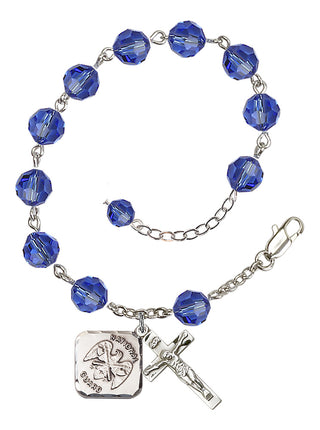 Adjustable Silver Plated 8mm Austrian Crystal Rosary Bracelet in Sapphire