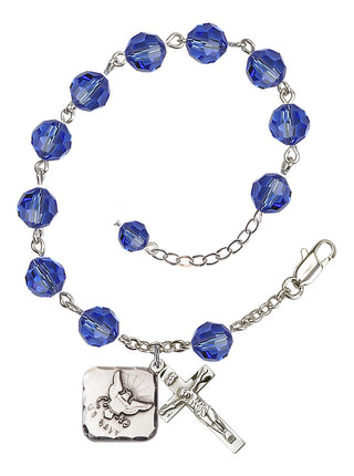 Adjustable Silver Plated 8mm Austrian Crystal Rosary Bracelet in Sapphire
