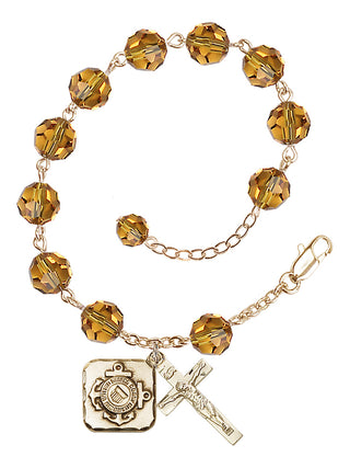 Adjustable Gold Plated 8mm Austrian Crystal Rosary Bracelet in Topaz