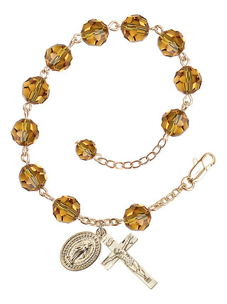 Adjustable Gold Plated 8mm Austrian Crystal Rosary Bracelet in Topaz